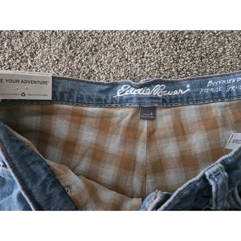 NWT$99 Eddie Bauer Mid Rise Boyfriend Straight Women's SZ 8 Flannel Lined  Jeans